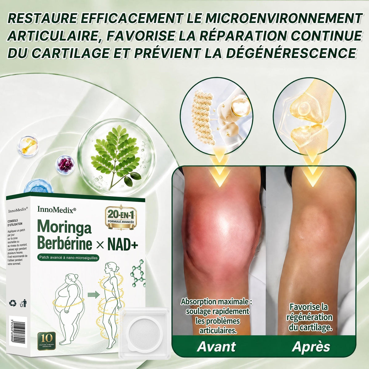 InnoMedix® Moringa Berbérine x NAD+ 20-IN-1 Patch Avancé à Nano-Microaiguilles 🏆