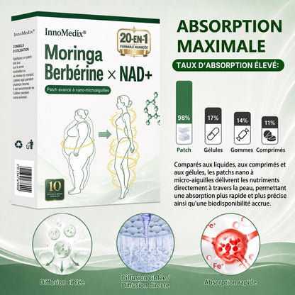 InnoMedix® Moringa Berbérine x NAD+ 20-IN-1 Patch Avancé à Nano-Microaiguilles 🏆